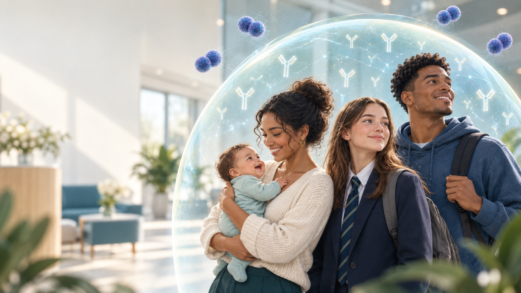 Mother with baby, school pupil and university student protected by MenB and MenACWY vaccination against meningococcal bacteria.MenB and MenACWY vaccines help protect babies, teenagers and young adults against serious meningococcal infections, including meningitis and sepsis.